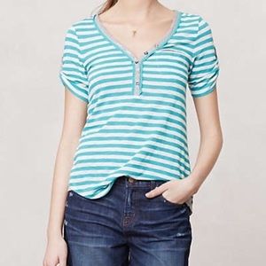 Anthro XS Featherbone Doubleplay Green Henley